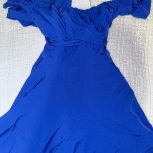 Amazon Vibrant Blue Off-Shoulder Mini Dress
